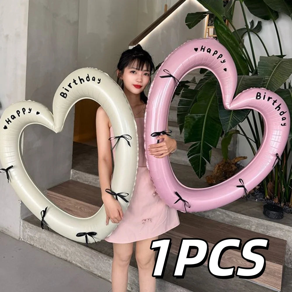 Heart Shaped Happy Birthday Photo Frame Balloon Romantic Party Prop - 1