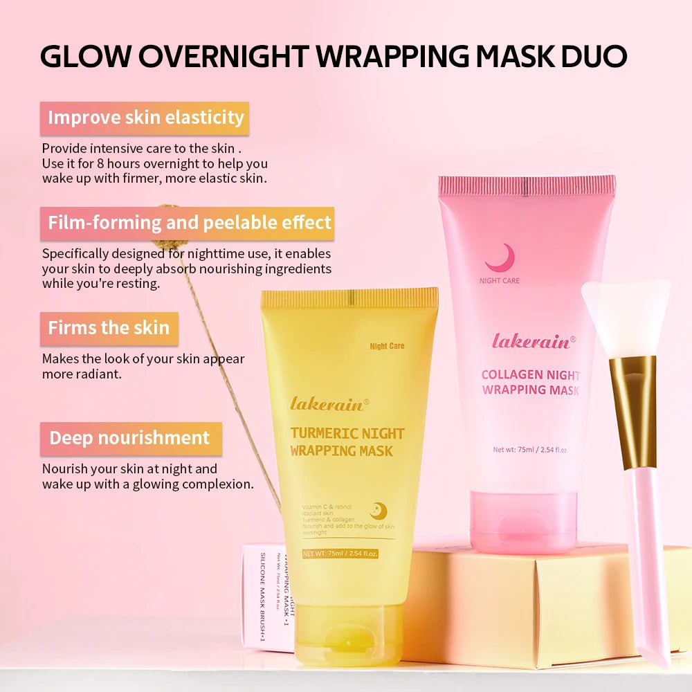 Glow Overnight Wrapping Mask Duo Collagen Turmeric Skincare Combo - 3
