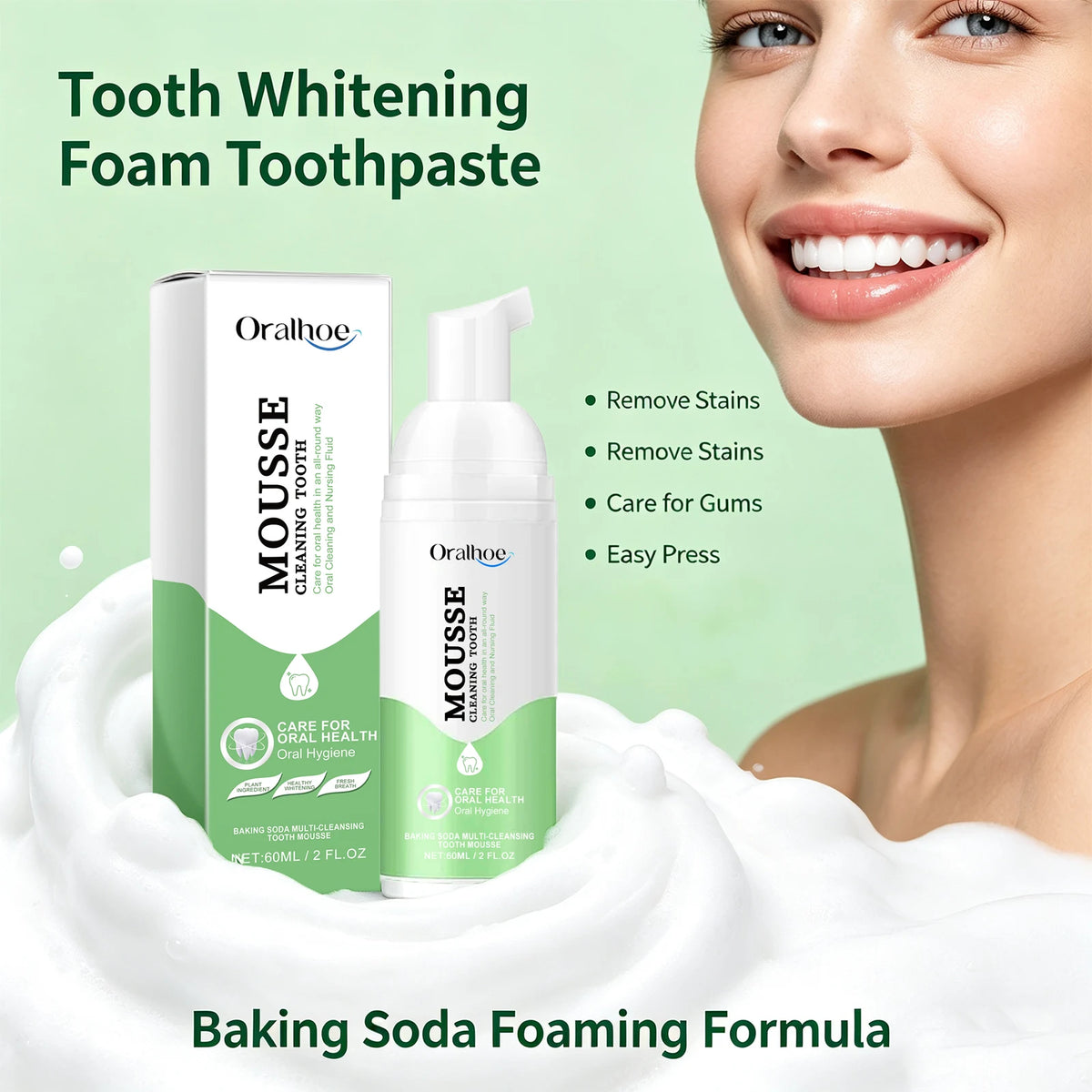 Whitening Foaming Toothpaste Stain Removal Plaque Foam Mousse