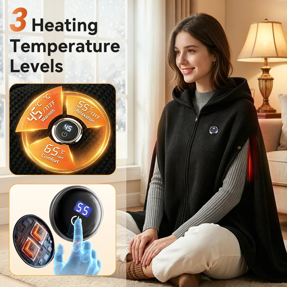 Graphene Heated Shawl Wearable USB Blanket Hooded Wrap - 1