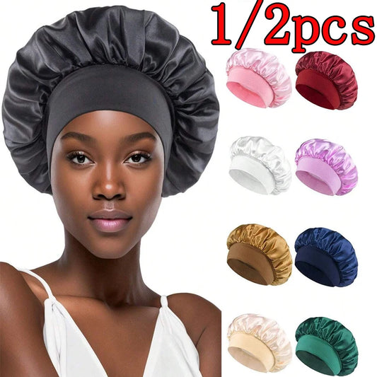 Satin Silk Sleep Cap Wide Band Hair Bonnet for Sleeping and Styling