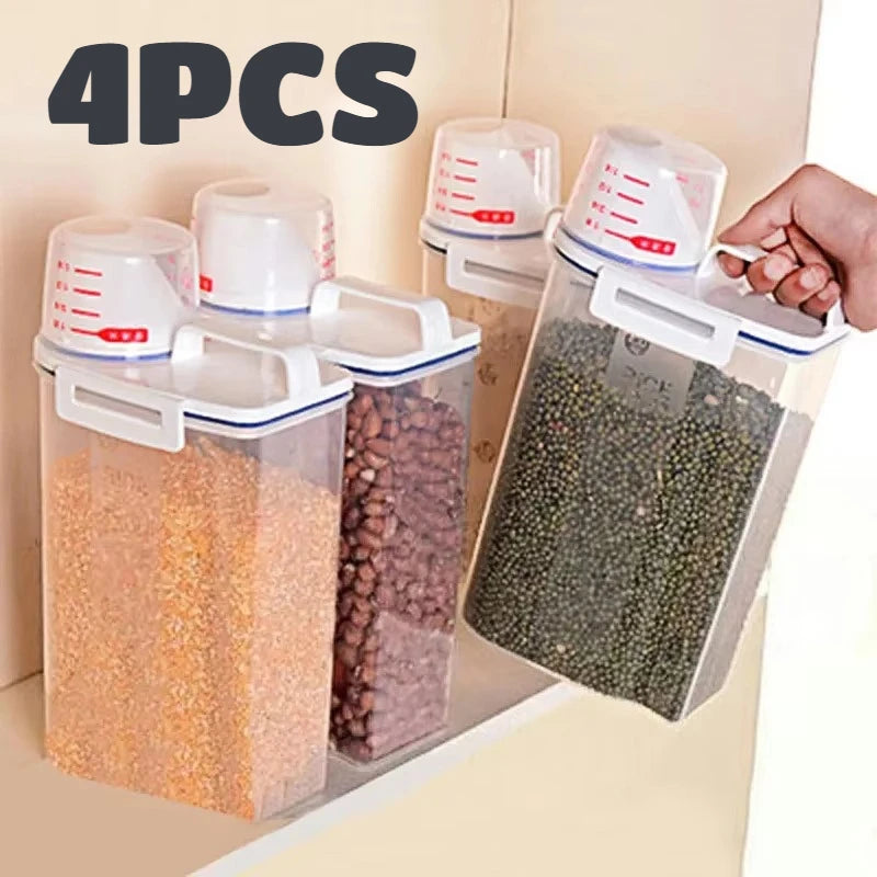 4 Pack Airtight Rice Storage Container Set with Measuring Cup Dispenser - 1