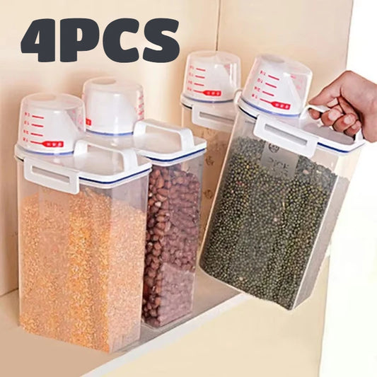 4 Pack Airtight Rice Storage Container Set with Measuring Cup Dispenser