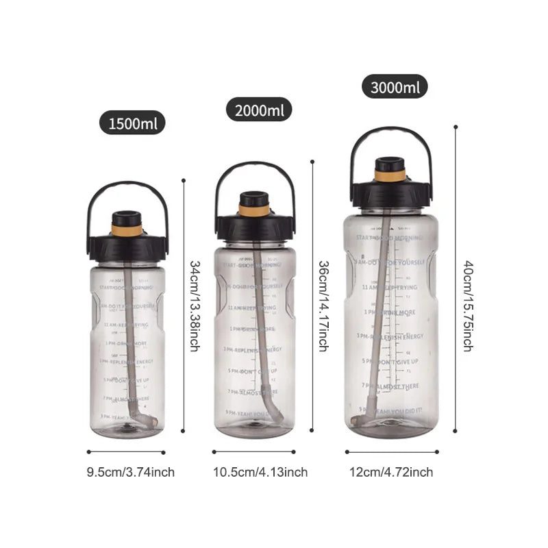 Large Capacity Sports Water Bottle with Straw and Time Marker - 11