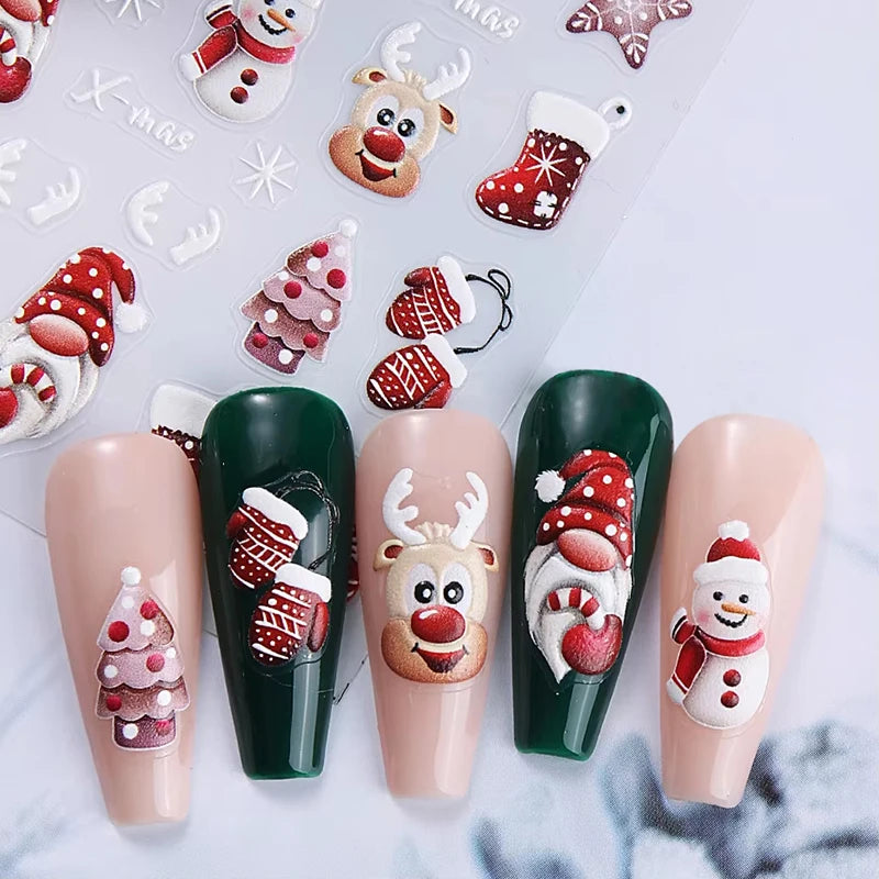 Christmas Nail Stickers Cartoon Snowman Decals Manicure Art