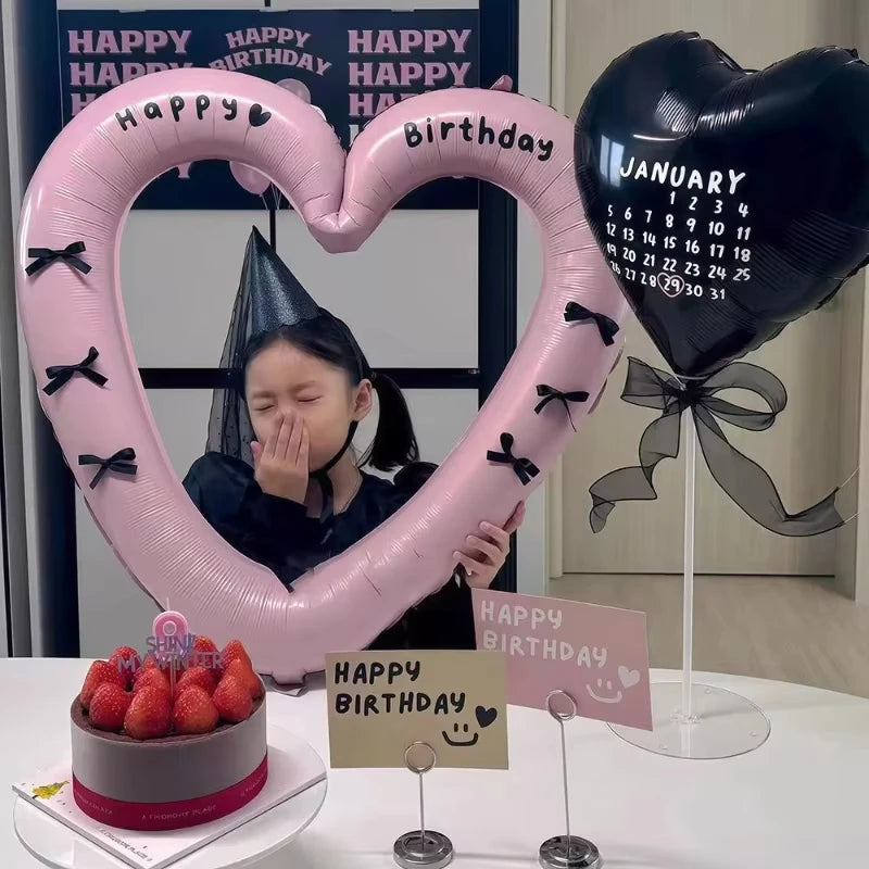 Heart Shaped Happy Birthday Photo Frame Balloon Romantic Party Prop