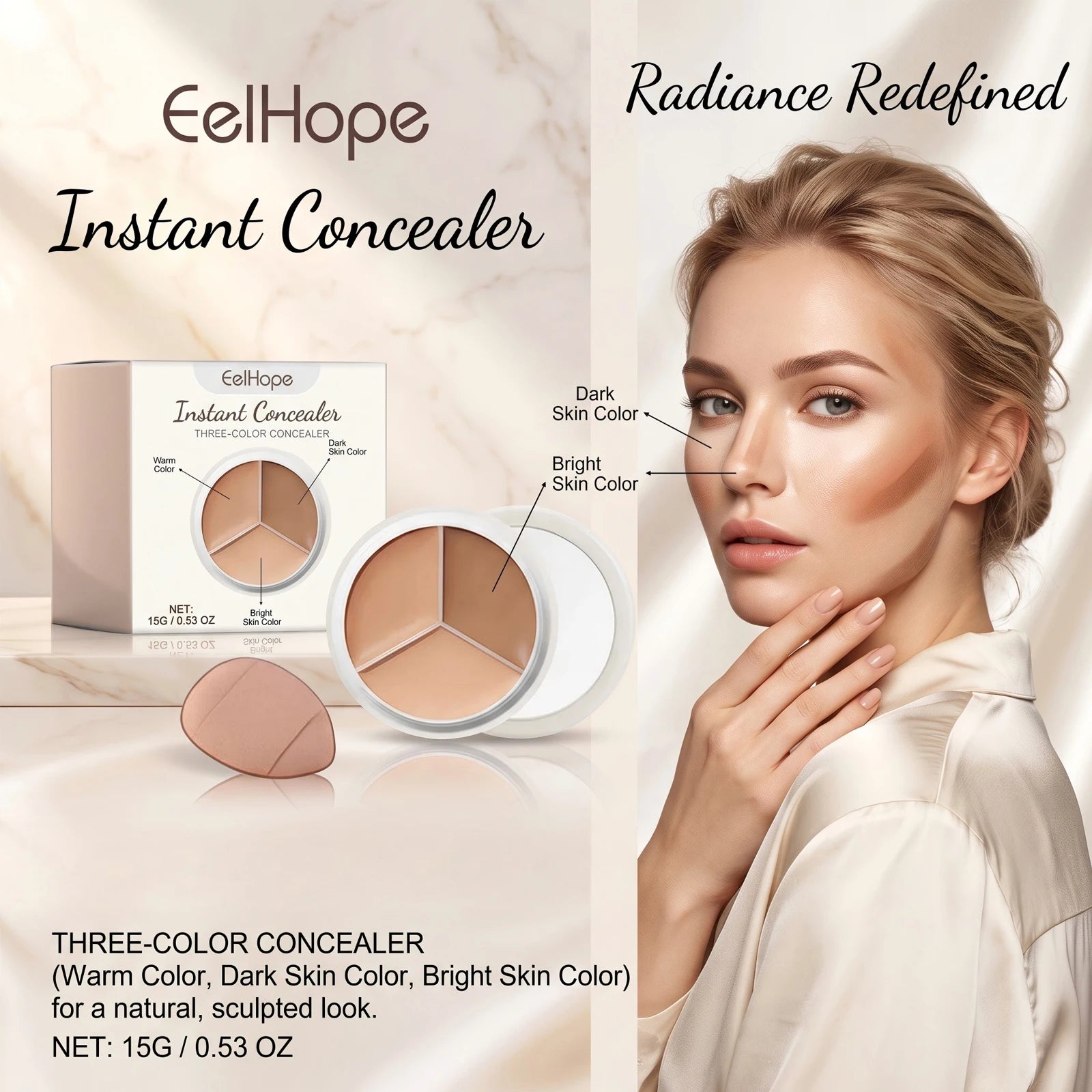 3-Color Cream Concealer Palette Dark Circle Correcting Makeup - 1