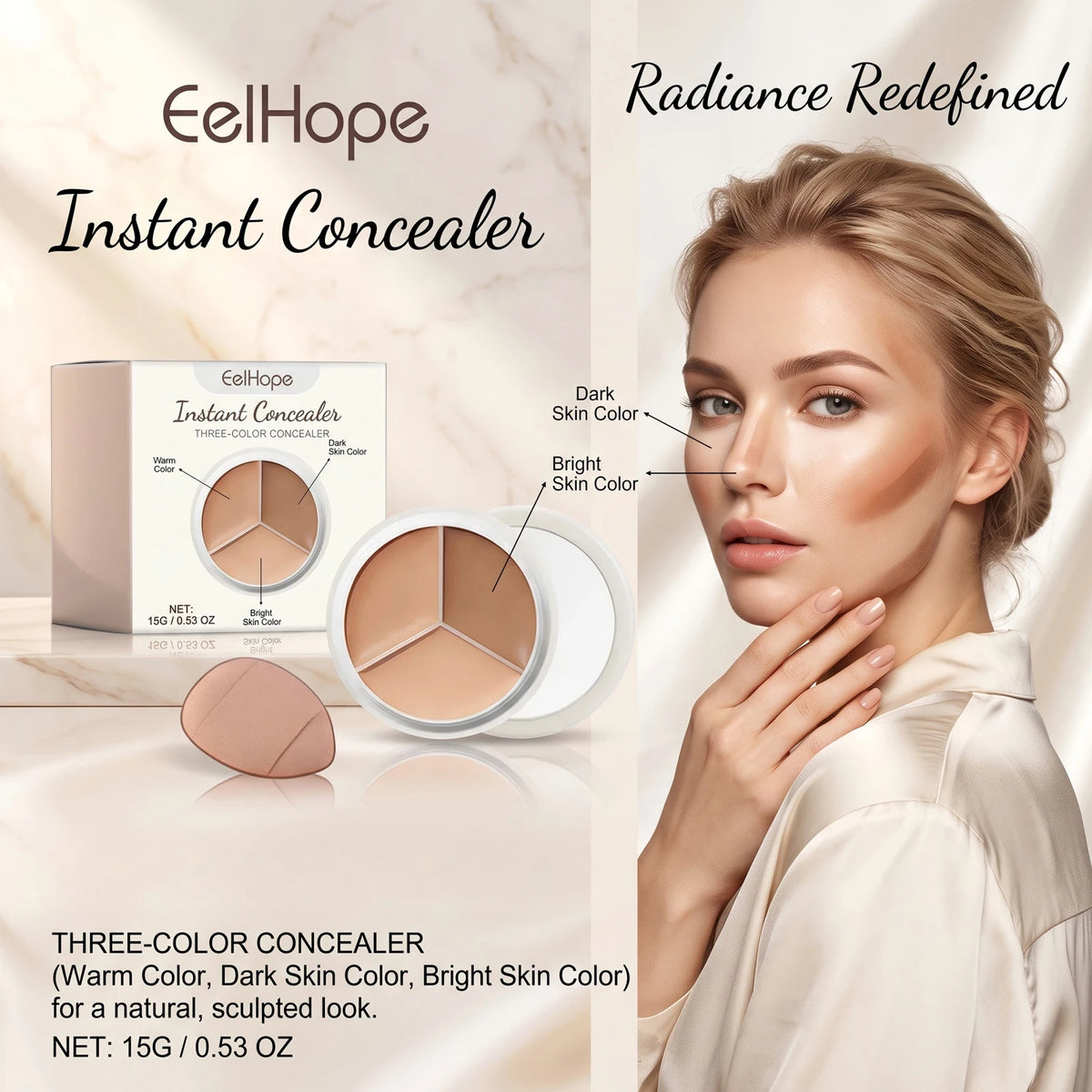 3-Color Cream Concealer Palette Dark Circle Correcting Makeup