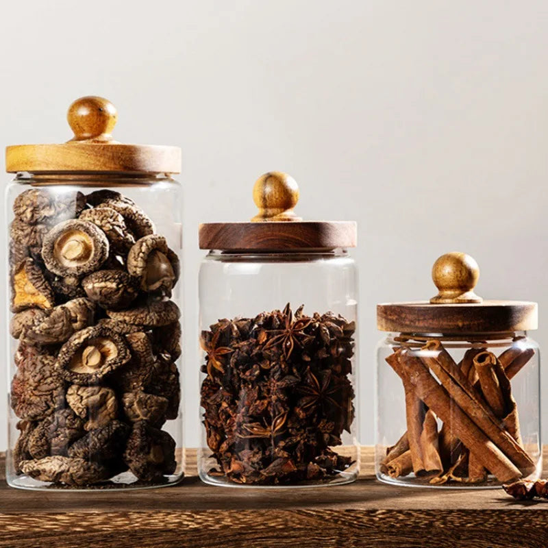 Airtight Glass Food Storage Jar with Acacia Wood Lid Kitchen Canister - 3