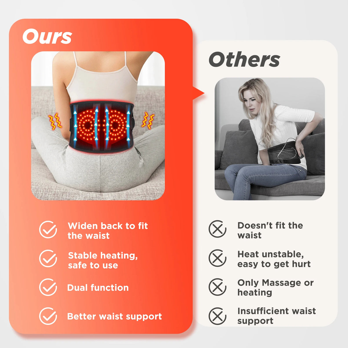 Cordless Heated Back Massager Belt with Vibration and Red Light