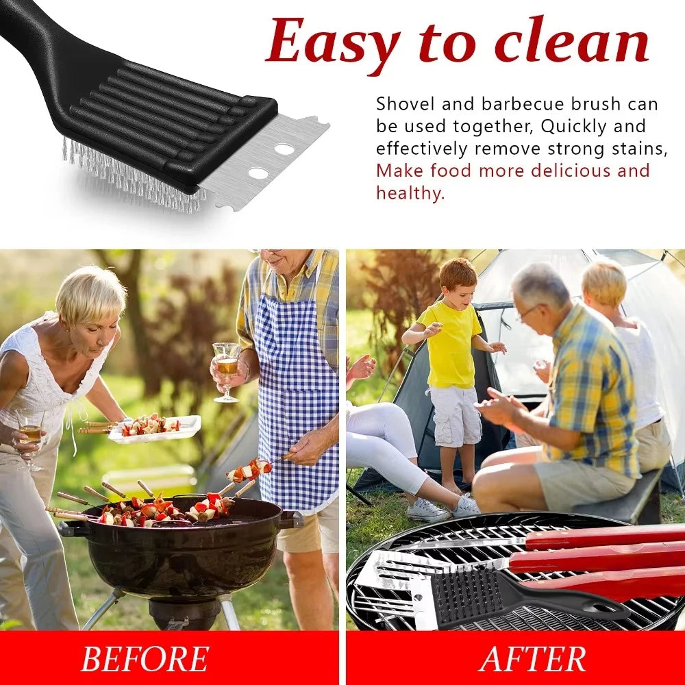 2-in-1 BBQ Grill Brush and Scraper Steel Wire Cleaning Tool - 9
