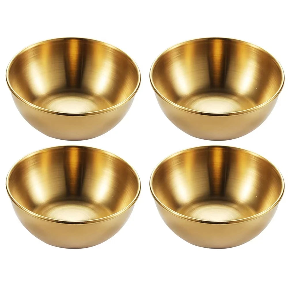 4PCS Stainless Steel Sauce Dishes Gold Appetizer Serving Bowls Set