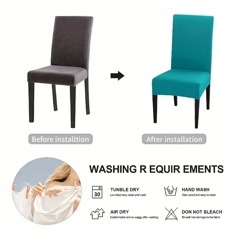 Elastic Dining Chair Covers Set Soft Stretch Slipcovers for Home Hotel - 3