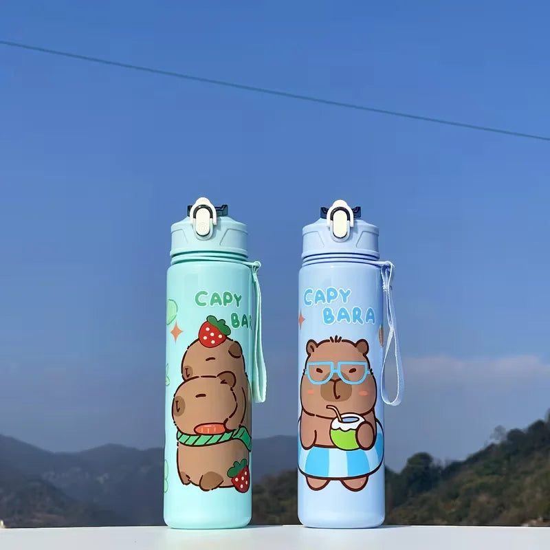 750ml Cute Capybara Water Bottle with Straw and Carrying Strap - 4