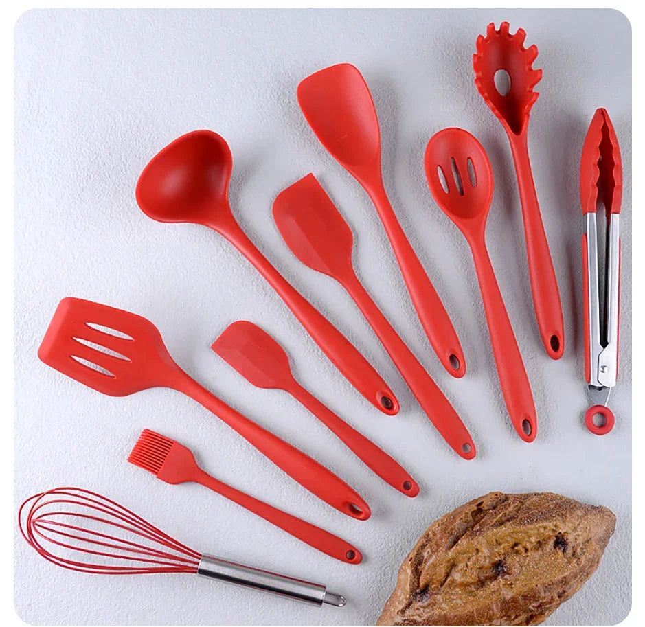 10 Piece Silicone Kitchen Utensil Set Nonstick Heat Resistant Cookware - 10