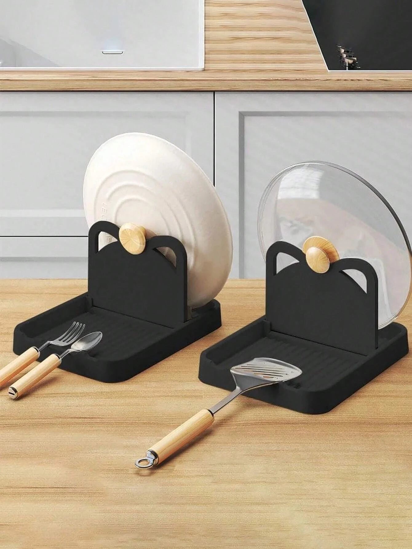 Foldable Pot Lid Holder and Kitchen Spatula Spoon Rest Storage Rack - 6