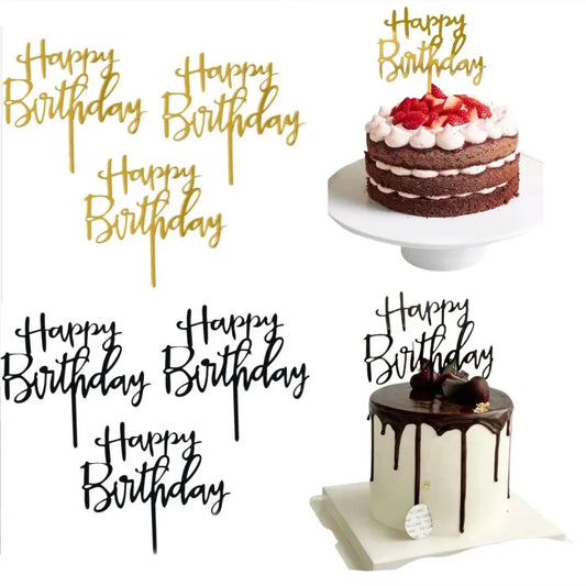 Happy Birthday Cake Topper Set Acrylic Party Dessert Decoration Supplies