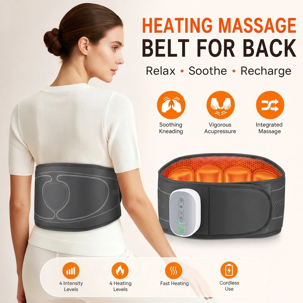 Cordless Back Massager Belt Heated Waist Wrap - 1
