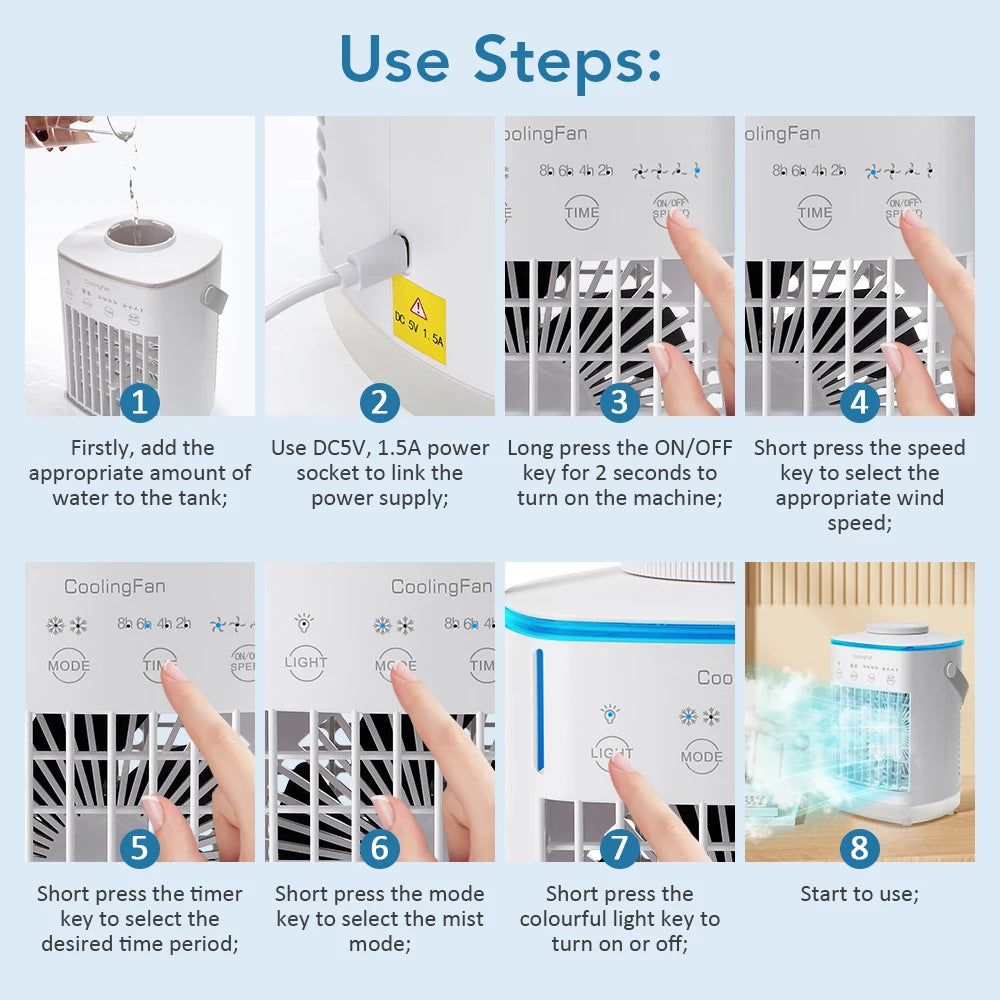 Portable Air Conditioner Fan USB Mini Cooler Humidifier - 11