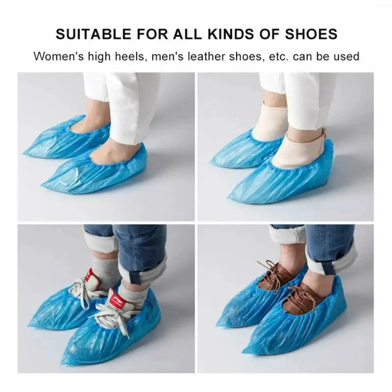 100PCS Disposable Waterproof Shoe Covers Non Slip Plastic Boot Protectors - 5