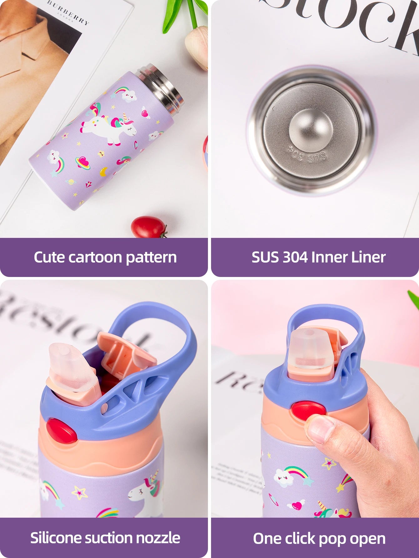 350ml Cartoon Insulated Stainless Steel Water Bottle Kids Vacuum Flask - 3