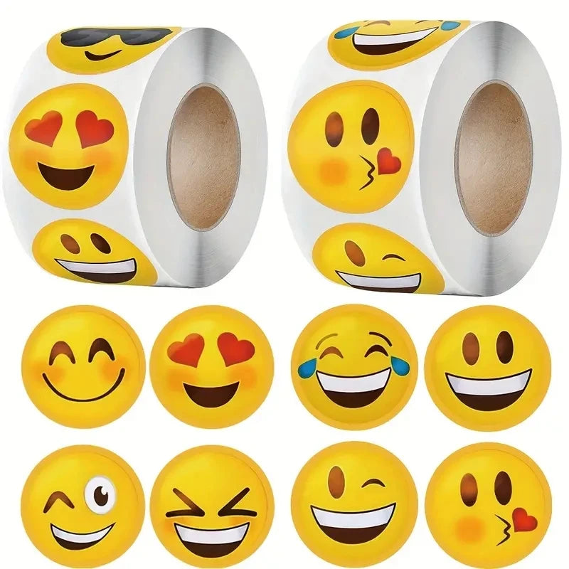 500 Pcs Emoji Sticker Roll Reward Labels for Kids Crafting and Parties