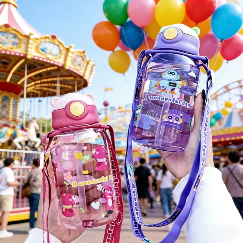 Fantia 650ml Kids Water Bottle with Straw BPA Free Leakproof Cup