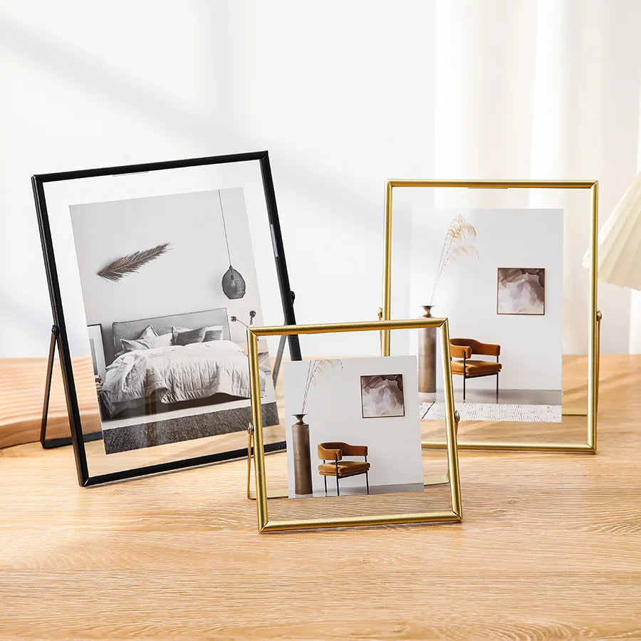Floating Picture Frame Metal Acrylic Desktop Display for Photos Flowers