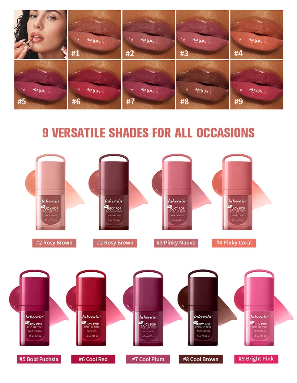 Lakerain Juicy Pop Pod Lip Tint Moisturizing Gloss Stain Makeup - 8