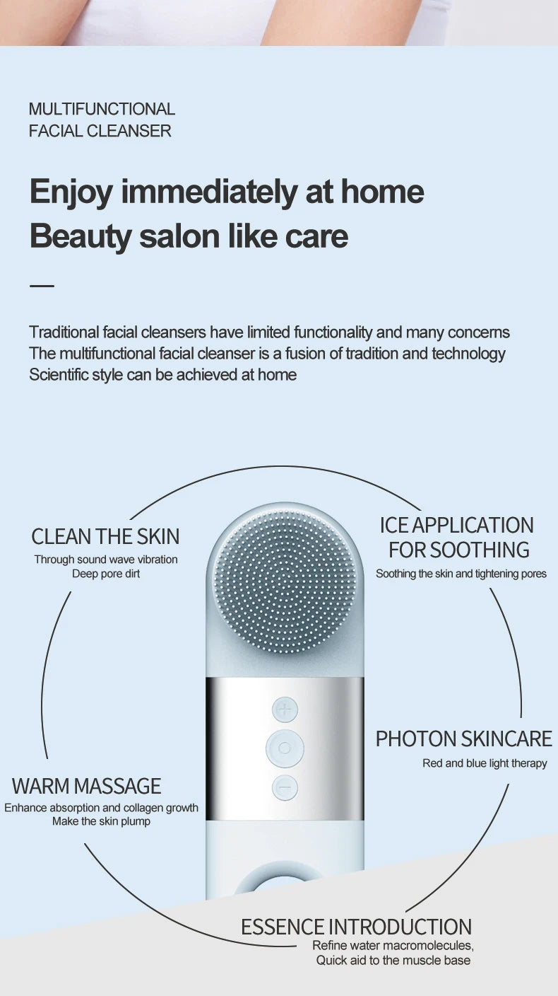Hot Cold Facial Cleansing Brush Waterproof Face Scrubber