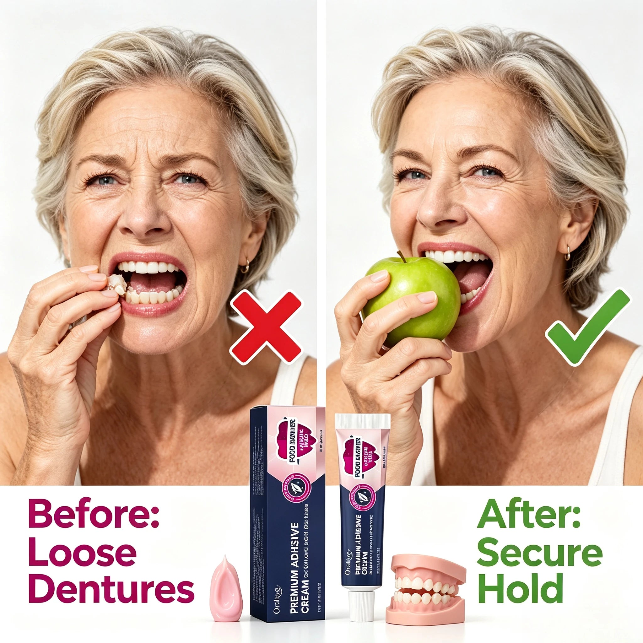 Denture Adhesive Cream Secure Fix Glue for Full Partial Dentures - 2