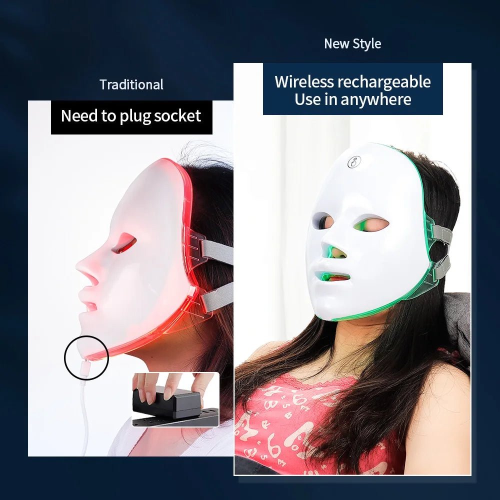 Rechargeable 7 Color LED Photon Light Therapy Facial Skin Mask