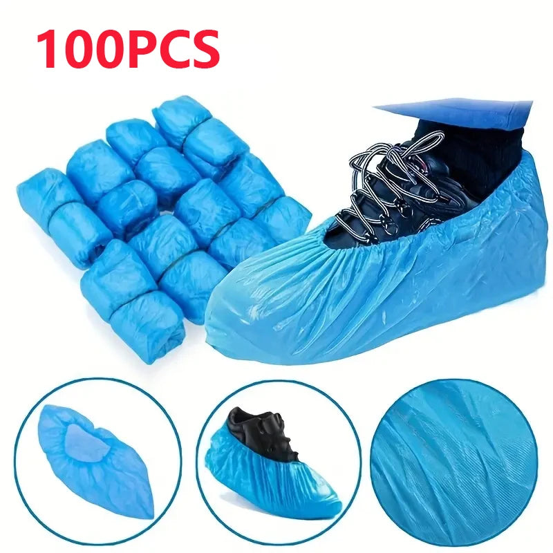 100PCS Disposable Waterproof Shoe Covers Non Slip Plastic Boot Protectors