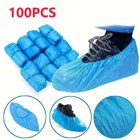 100PCS Disposable Waterproof Shoe Covers Non Slip Plastic Boot Protectors