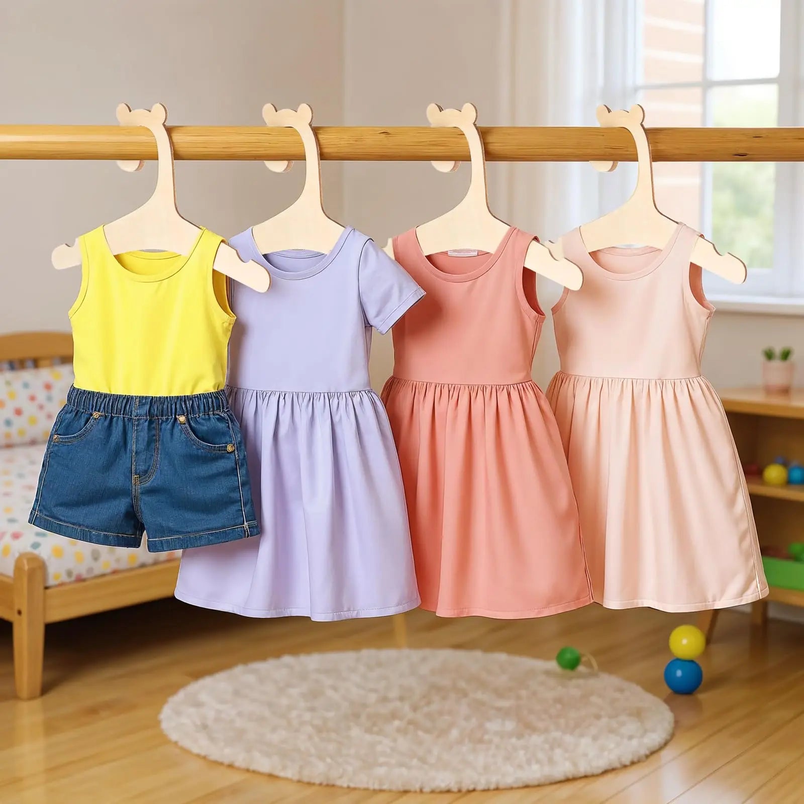 Wooden Baby Clothes Hangers Nursery Kids Wardrobe Organizer Set - 5