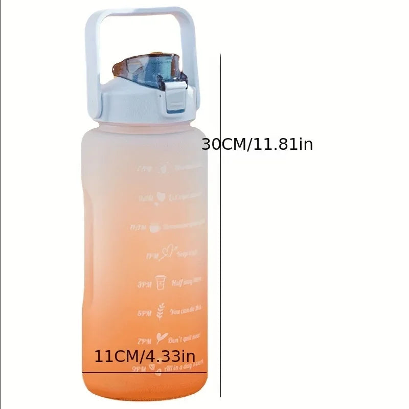 2L Motivational Water Bottle with Straw Leak Proof Fitness Sport Jug