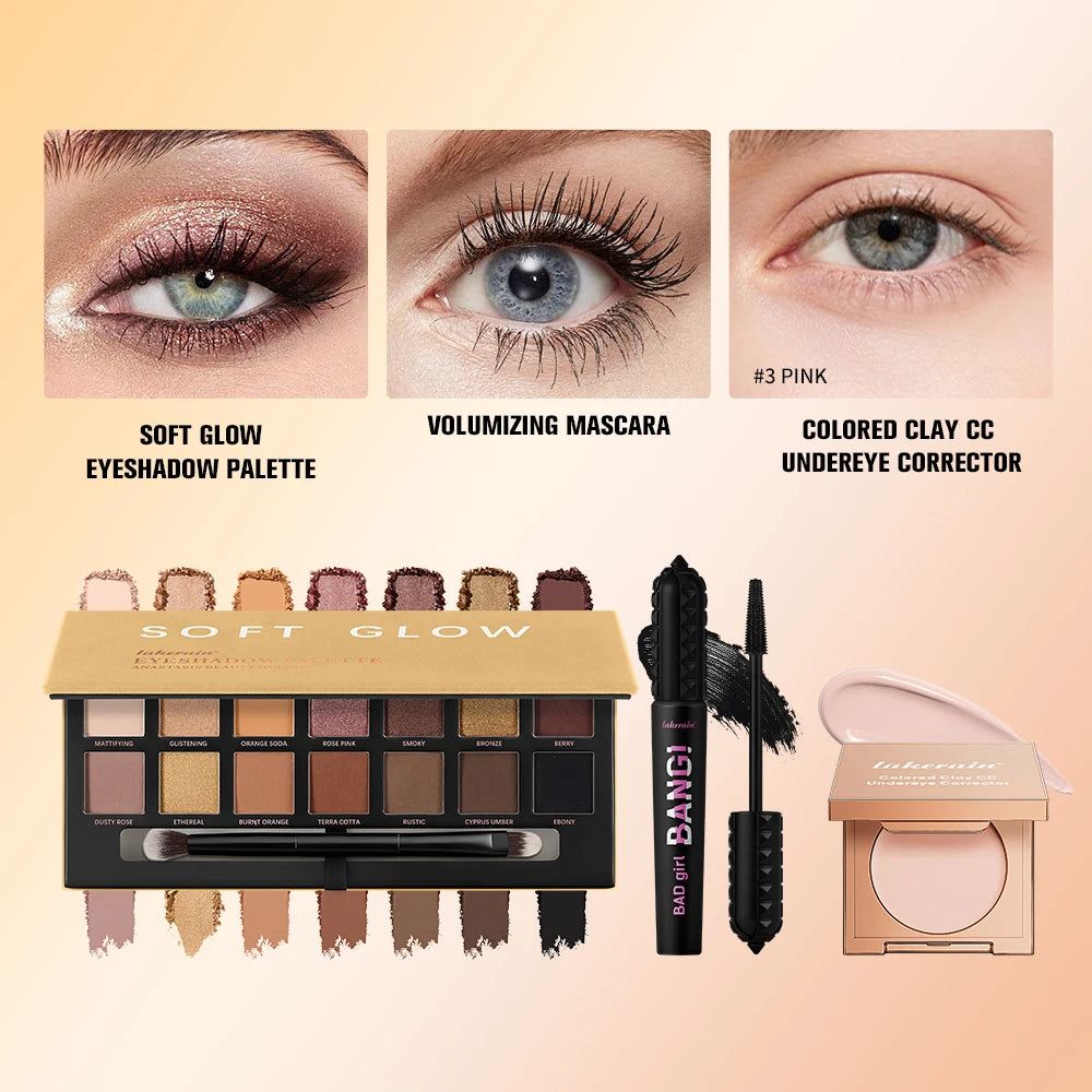 3-Piece Full Coverage Makeup Set Eyeshadow Palette And Mascara Kit - 9