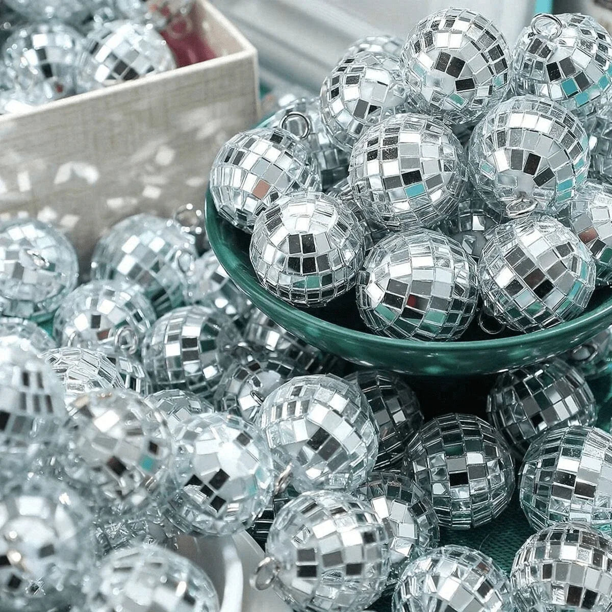 Mini Disco Ball Ornament Set Reflective Silver Party Decor for Cakes - 2