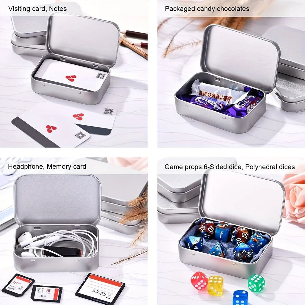 10pc Metal Tin Storage Box Rectangular Hinged Container for Small Items - 9