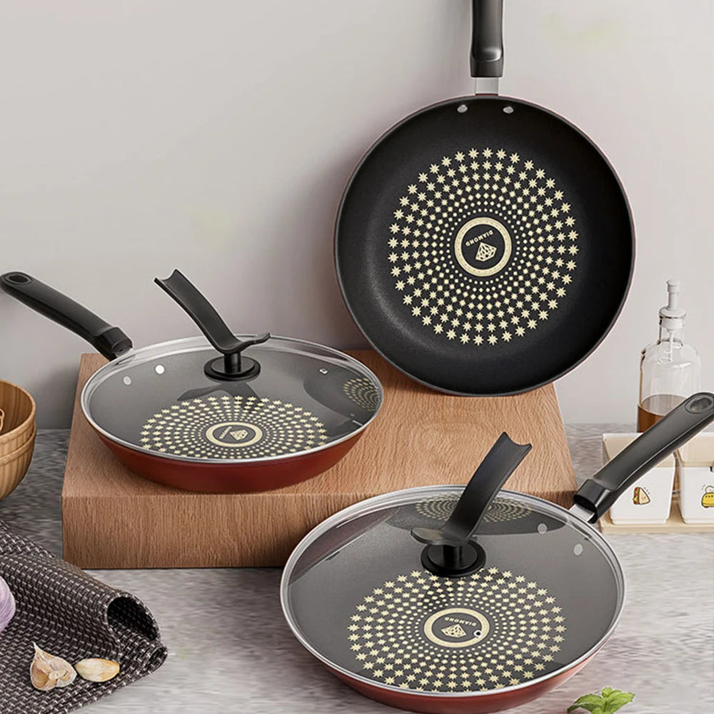 26cm Non-Stick Frying Pan Cast Iron Omelette Skillet with Glass Lid - 14
