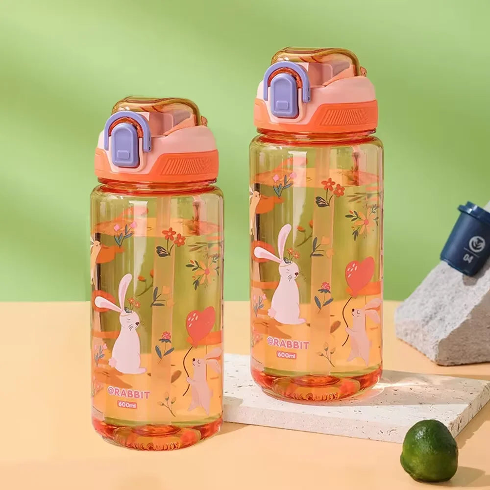 600ml Cartoon Animal Water Bottle Portable Straw Cup for Kids