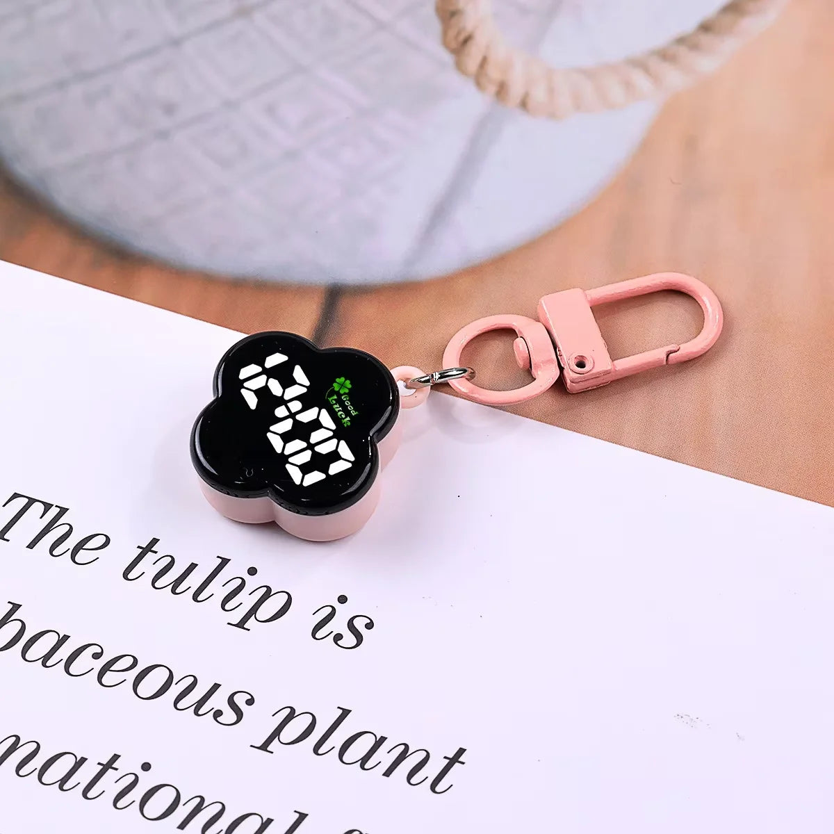 LED Digital Pocket Watch Keychain Portable Flower Shape Electronic Clock