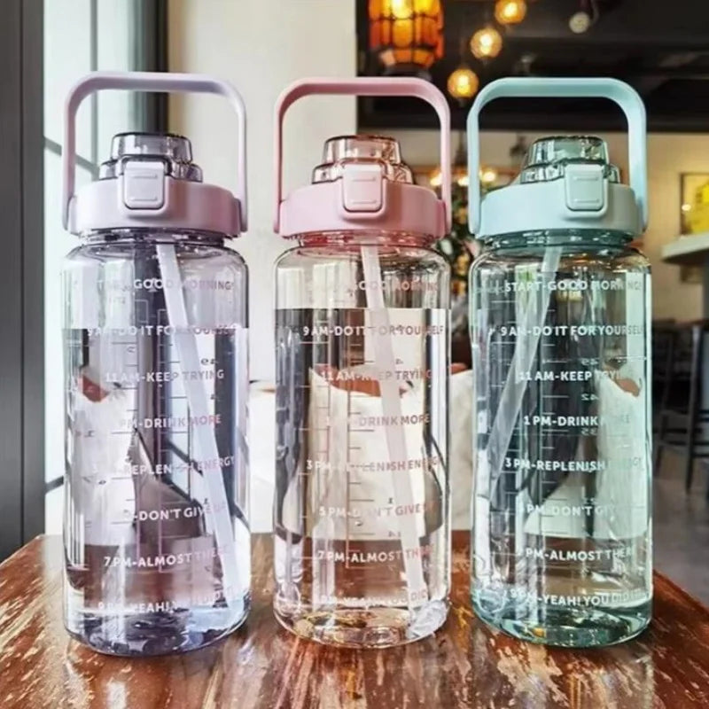 2L Motivational Water Bottle with Straw Time Marker Fitness Sports Jug - 2