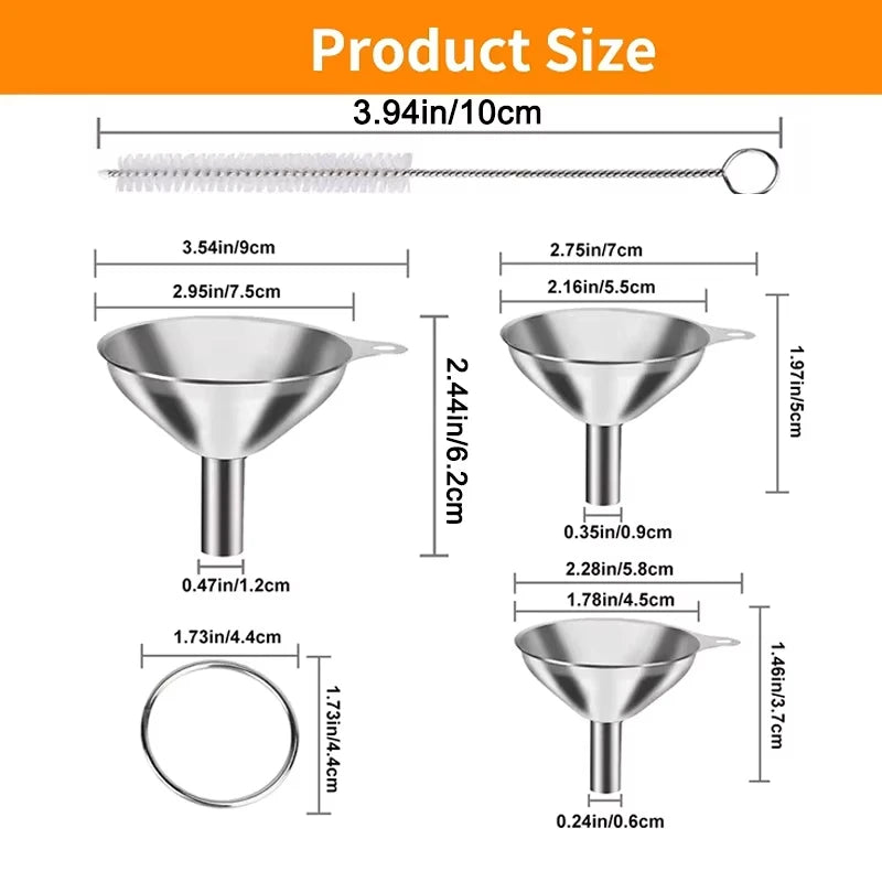Stainless Steel Kitchen Funnel Set for Liquids and Spices Transfer - 6