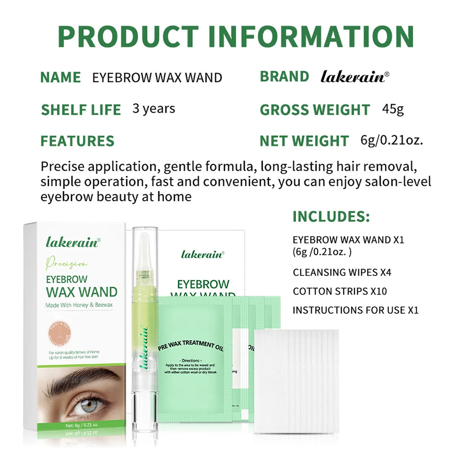Eyebrow Wax Wand Hair Removal Kit for Salon Quality Brows at Home - 18