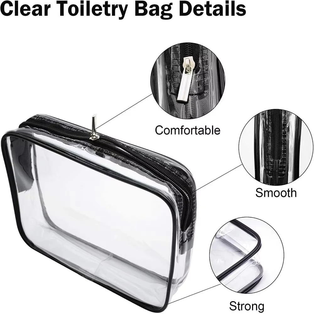 Clear Travel Toiletry Bag Set Waterproof Cosmetic Organizer with Zipper - 9