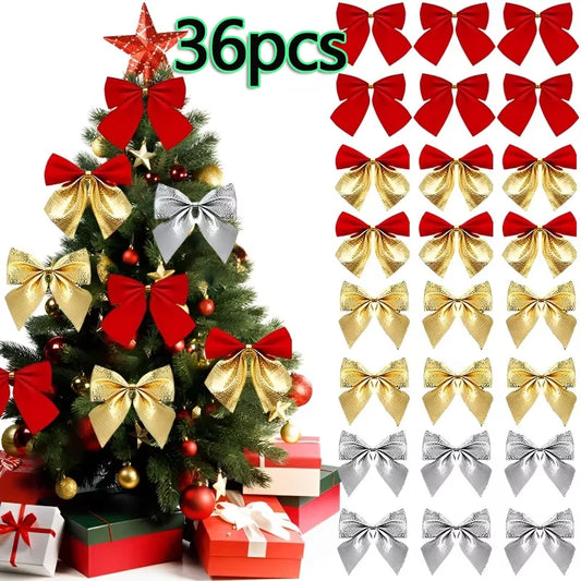 Small Christmas Bow Decorations Set Tree Ornaments Holiday Gift Decor