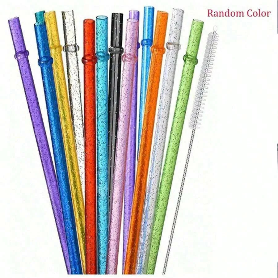 12pcs Reusable Sparkle Straws Set with Cleaning Brush for Tumblers - 1