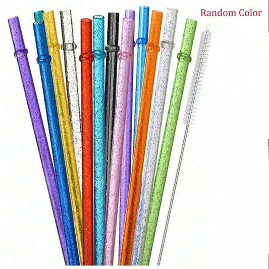 12pcs Reusable Sparkle Straws Set with Cleaning Brush for Tumblers