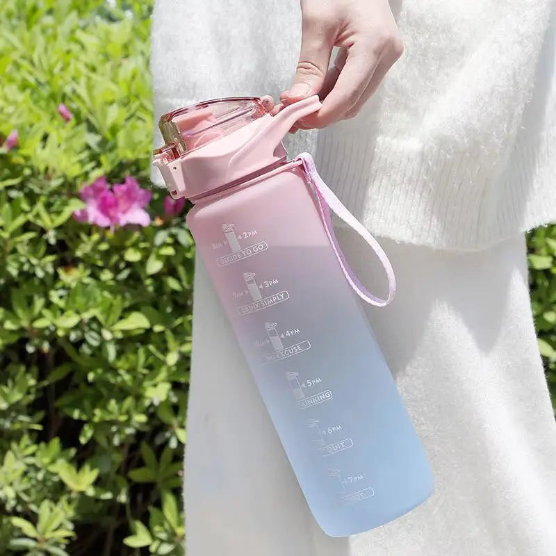 1000ml Gradient Sports Water Bottle with Time Marker and Straw - 9